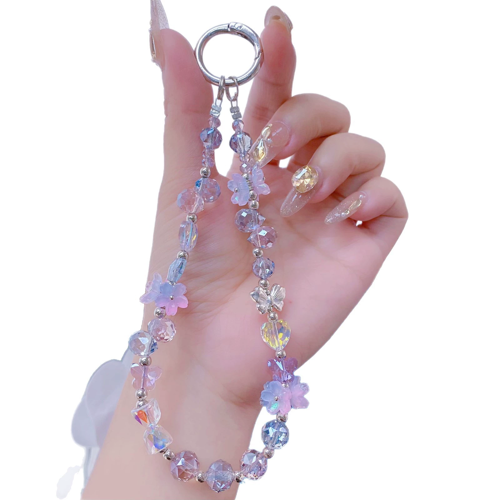 Three dimensional mobile phone, phone case, chain, crystal bracelet, flowered