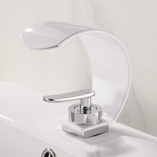Cross-border basin waterfall faucet wide mouth full copper brushed black cold and hot water countertop basin faucet large flow