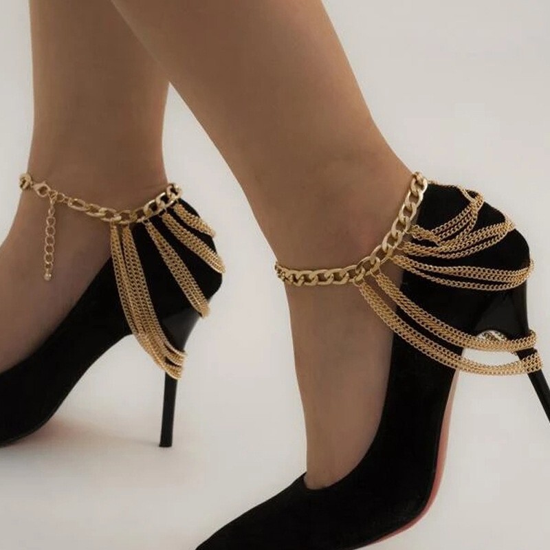 Temperament multi-layer tassel fashion personality anklet ladies street classic all-match geometric metal chain high heels chain Temperament multi-layer tassel fashion personality anklet ladies street classic all-match geometric metal chain high heels chain