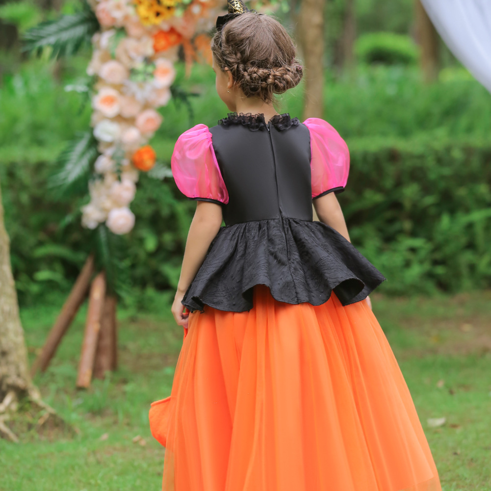 Disfraz de calabaza de Halloween para niños vestido de princesa para niñas ropa de rendimiento para niños medianos y grandes vestido esponjoso a juego de colores