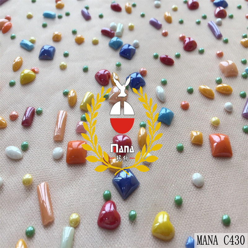 玛纳 高定重工 超奢侈纯手工糖果色渐变 异形钻烫钻 礼服网纱布料