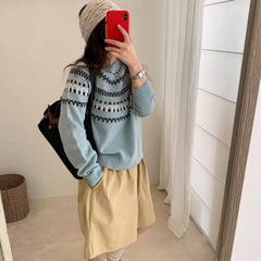 100%羊毛韩系复古费尔岛套头毛衣女秋季新款宽松慵懒氛围感针织衫