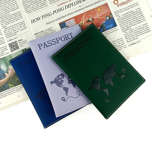 Cross-border multi-color PU leather passport cover with edge stitching, map passport holder, leather-bound passport bag