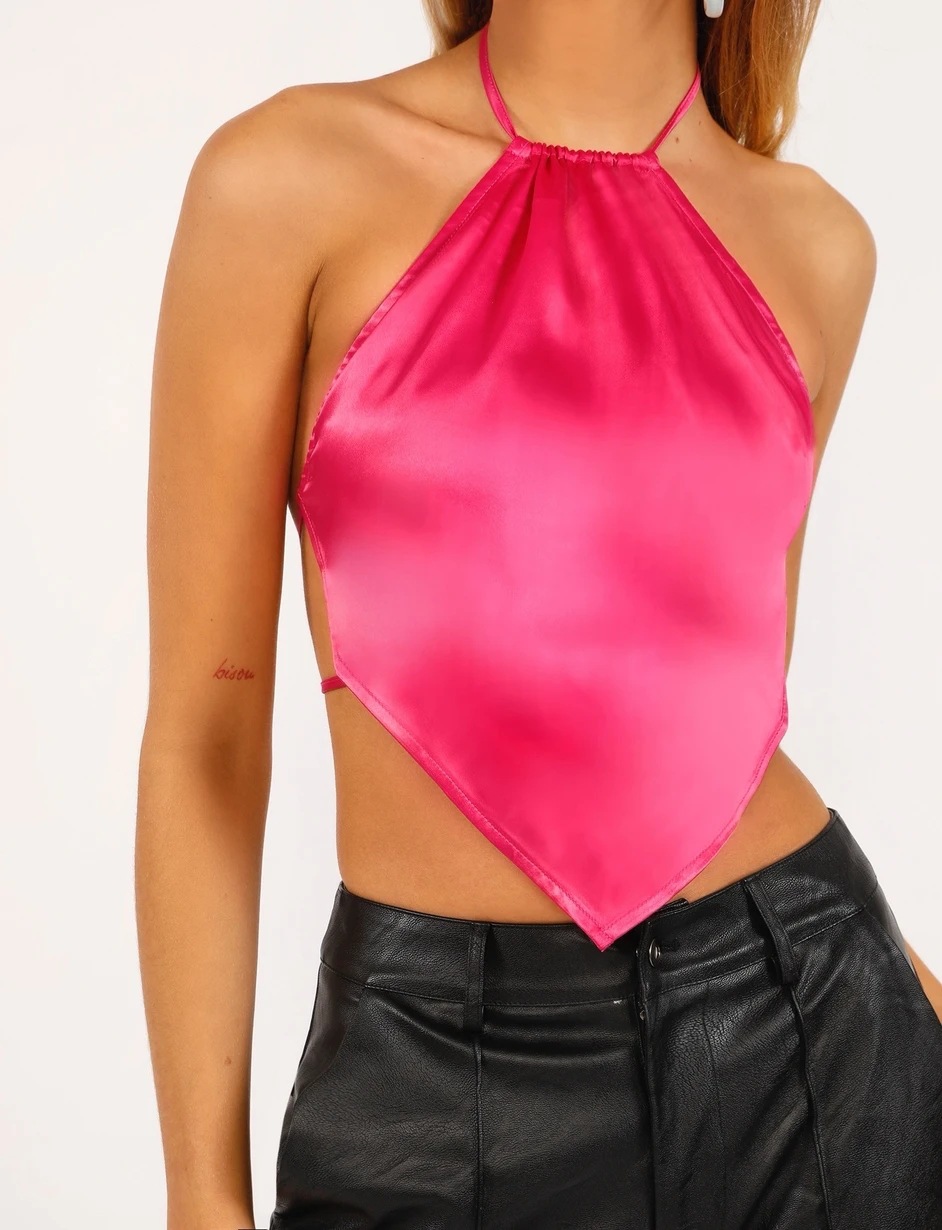 delantal de color sólido con cuello halter y top con tirantes NSLDY125041