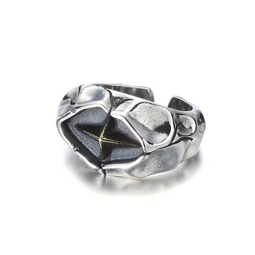 Retro personalized crack cross star men's ring old fashion punk style index finger ring men's trendy accessories