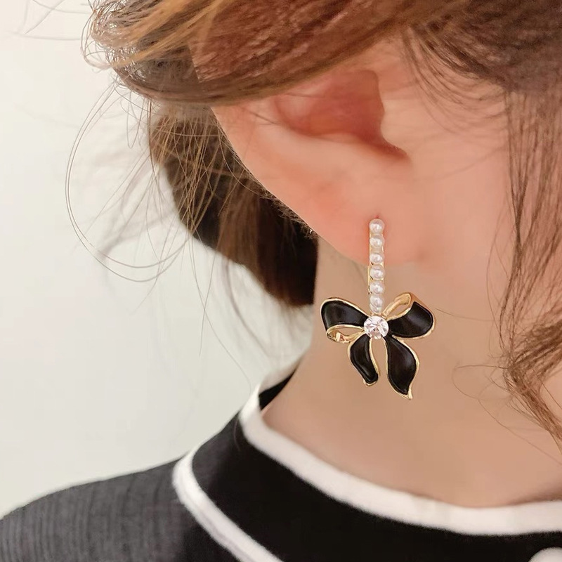 001038黑色蝴蝶结流苏耳环 (2)