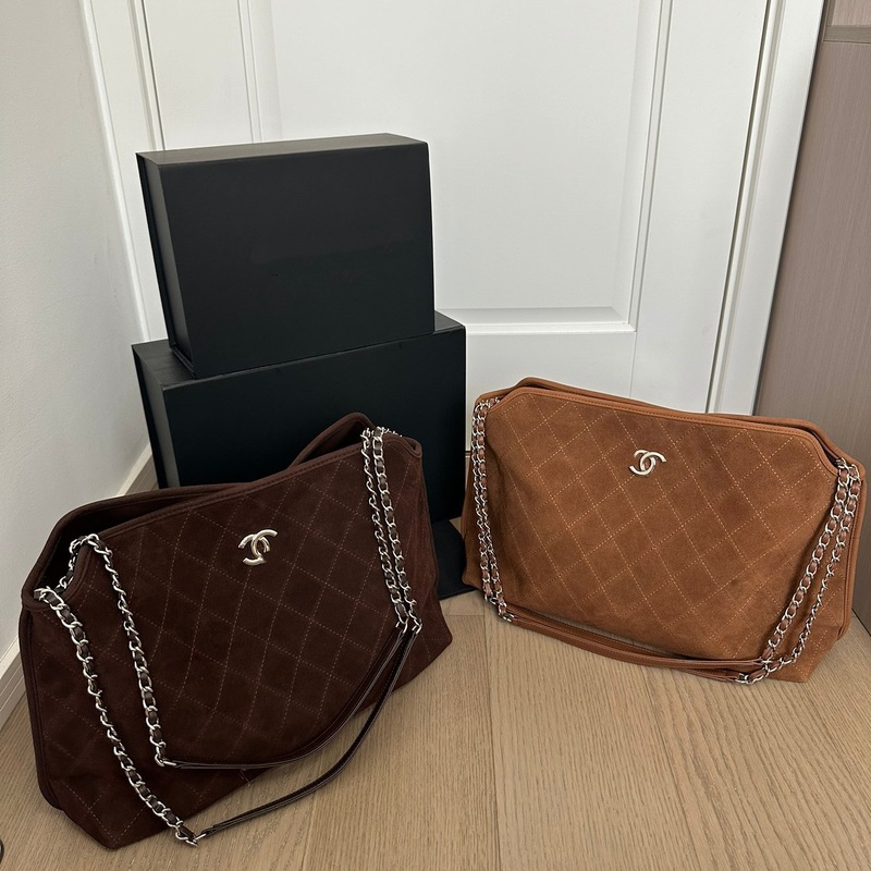 小香风秋冬新款复古菱格链条中古麂皮托特包流浪包大容量包包时尚|undefined