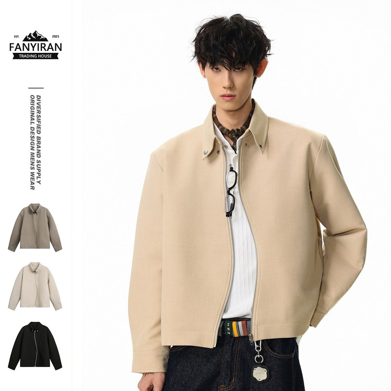 Ace Original Simple Niche Designer Cleanfit Retro S-Shaped Zipper Work Jacket Men's Jacket Hj5789