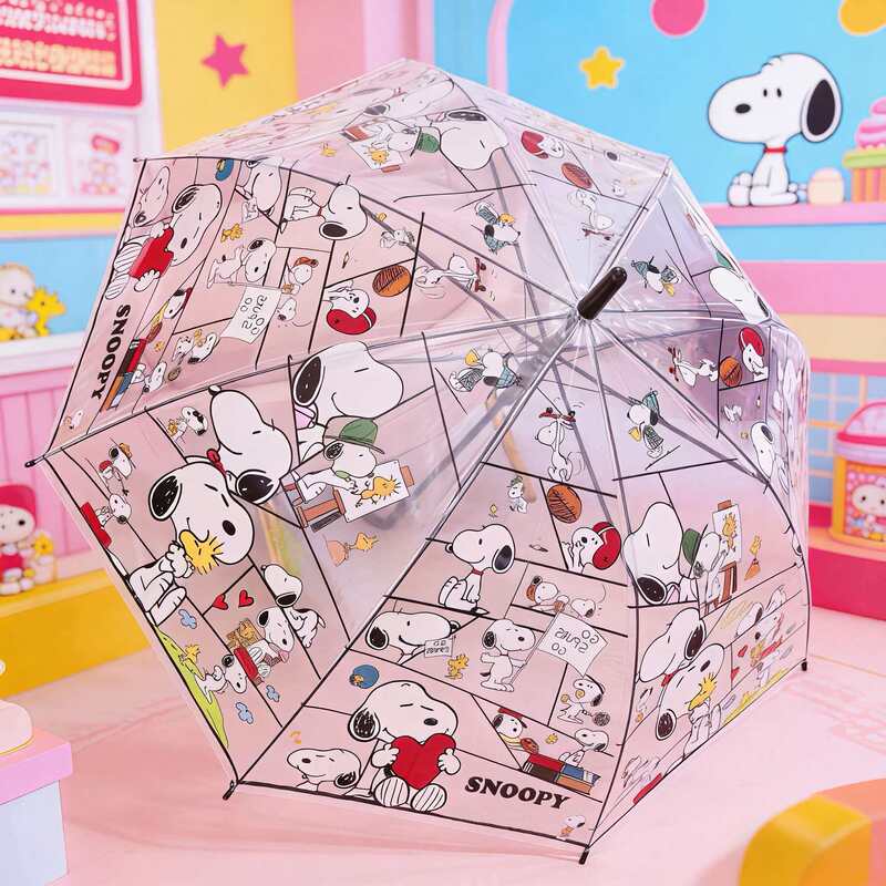 Transparent Folding Umbrella Snoopy Long Handle Fully Automatic Trendy Automatic Folding Umbrella Student Cartoon Thickened Ins Style