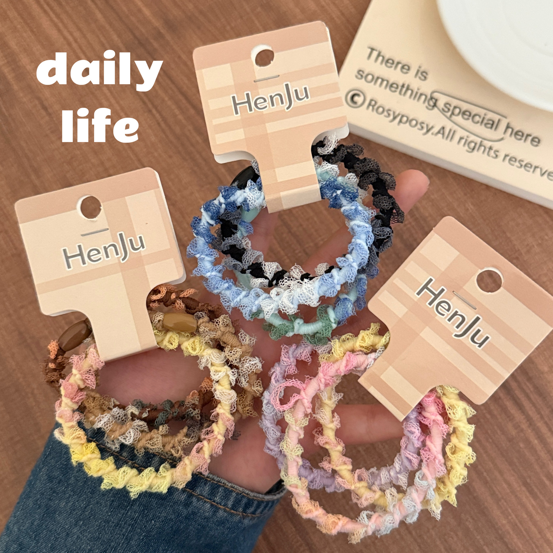 韩系彩色螺纹蕾丝边发绳少女心简约百搭不伤发耐用发圈高颜值皮筋