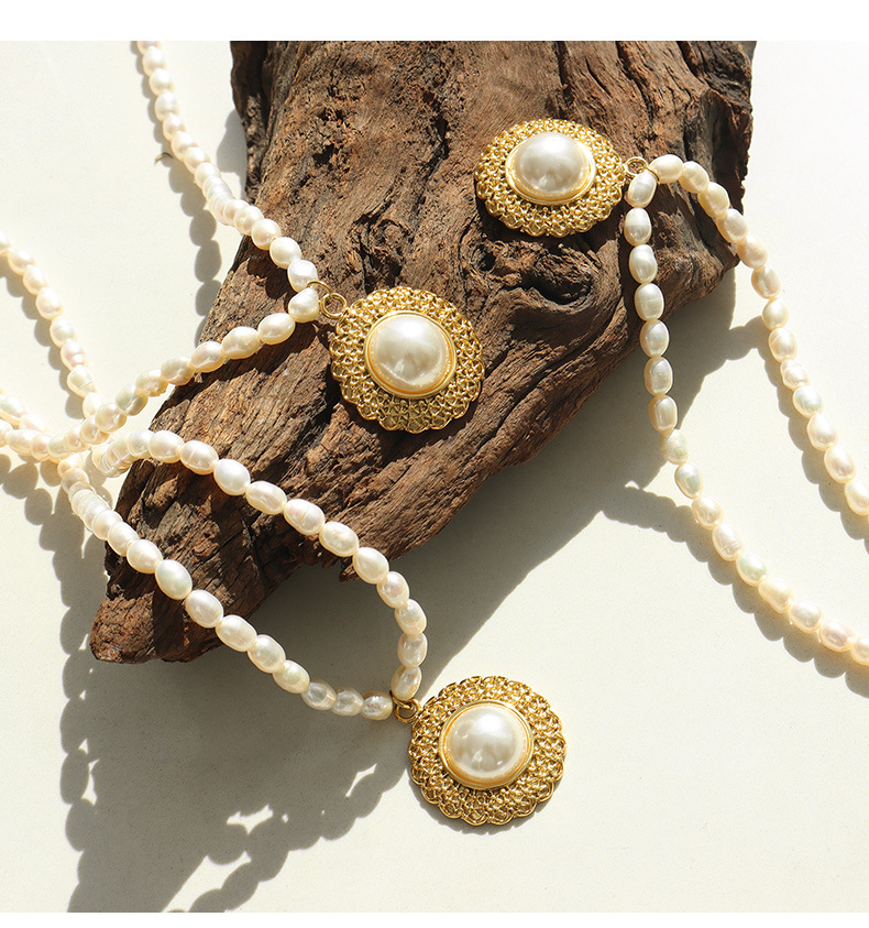 Elegant Round Imitation Pearl Titanium Steel Necklace Patchwork Stainless Steel Necklaces_colorza_3