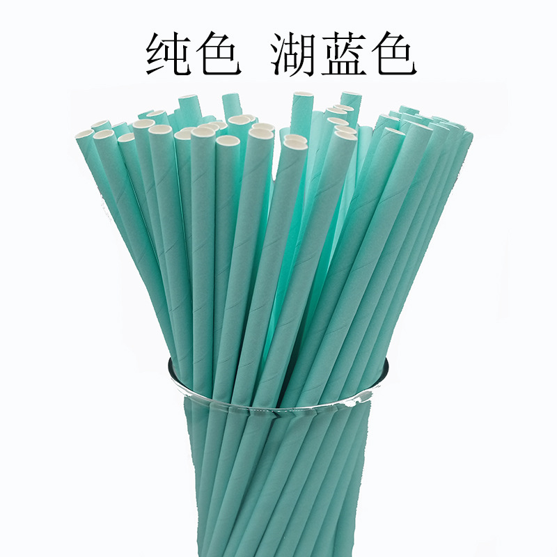 Combinación azul paja de papel desechable degradable papel Kraft bar fiesta postre pastel decoración tubo recto tubo para beber