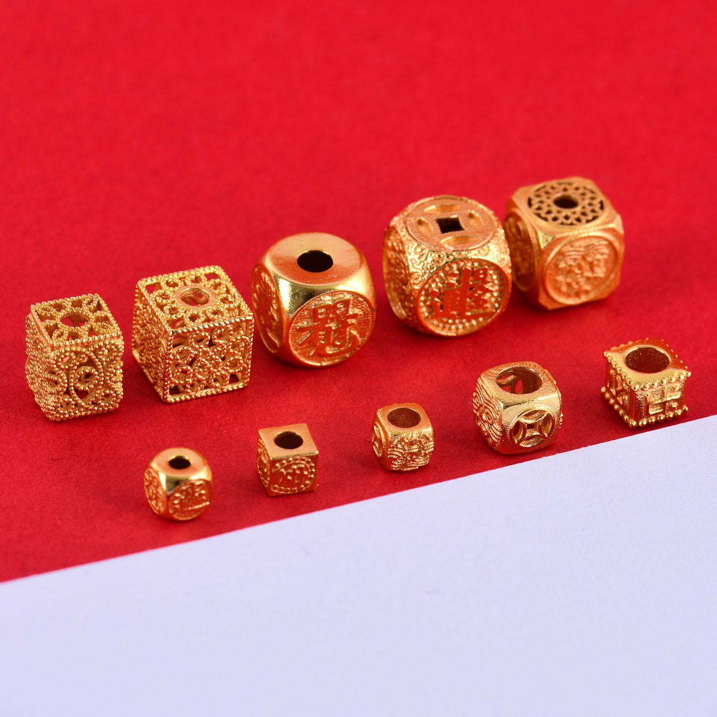 Ancient Copper-Plated 24K Real Gold Square Beads for Wealth and Protection, DIY Jewelry Accessories with High Color Retention