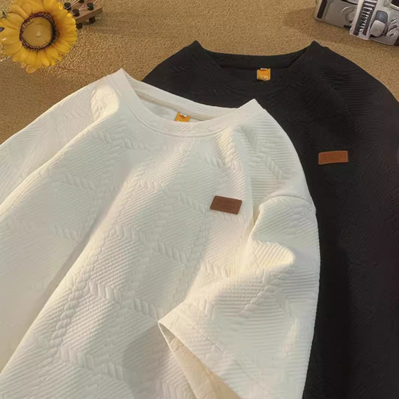Texture Jacquard Heavy Short-sleeved T-shirt Men's Summer Trendy Brand Fashionable plus size Loose Round Neck Casual Half Sleeve