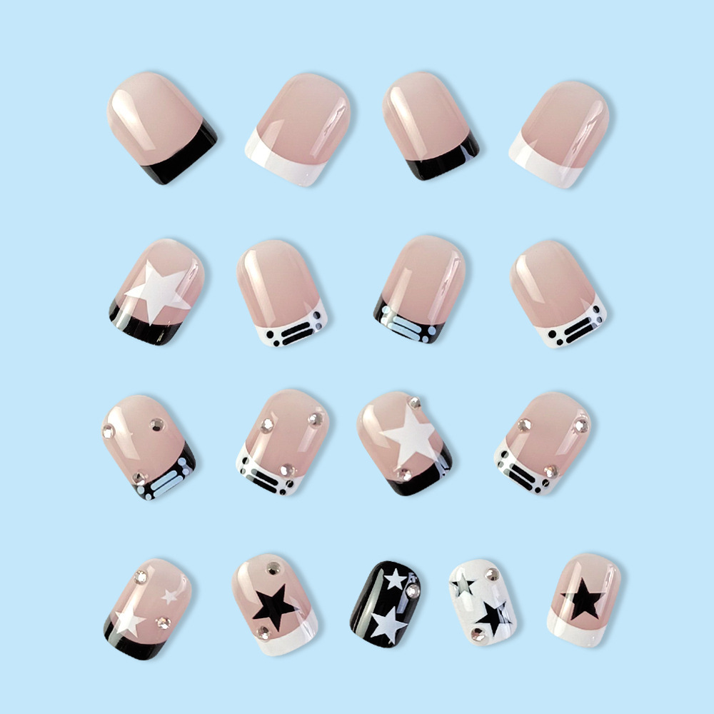 Pequeño libro rojo caliente, perforación de uñas calientes, estrella negra dulce y fresca, 24 piezas de parche de uñas falsas. image 4