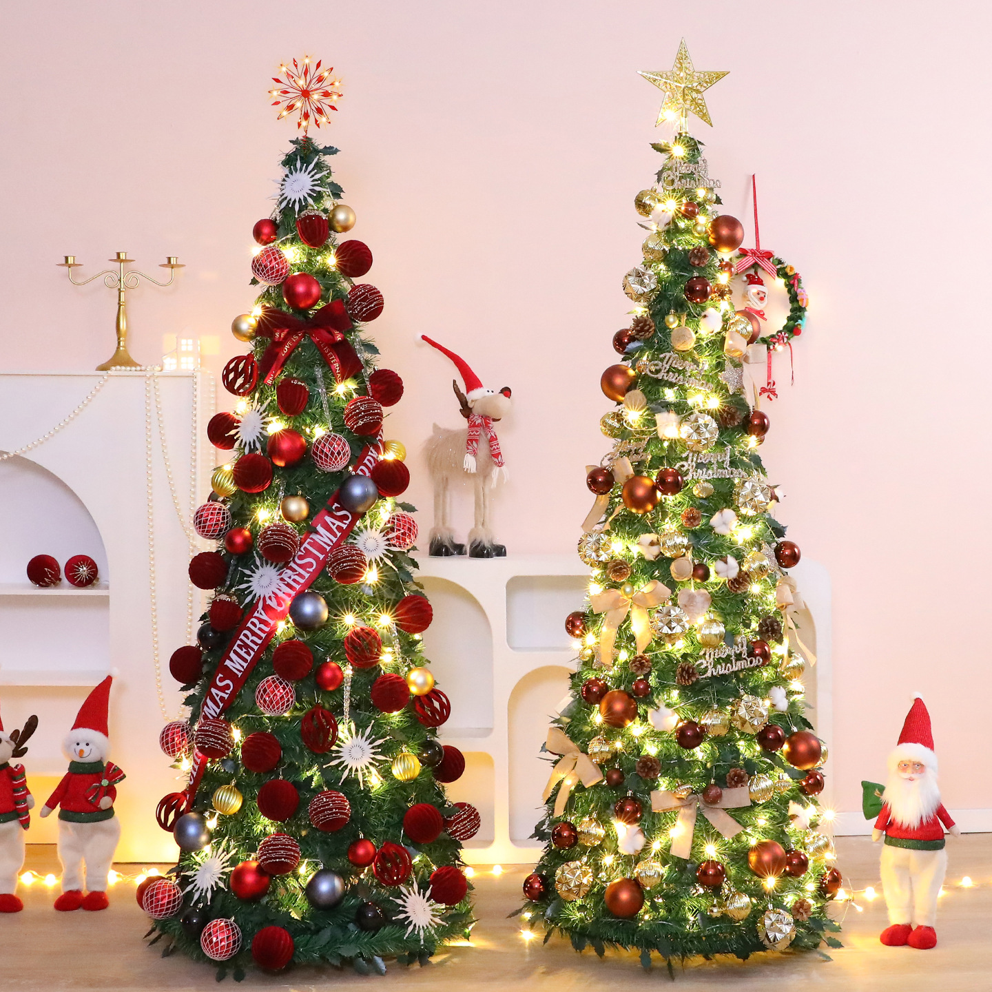 Nueva decoración de Navidad cifrada gran decoración plegable sin instalación retráctil paquete de árbol de Navidad luminoso de lujo