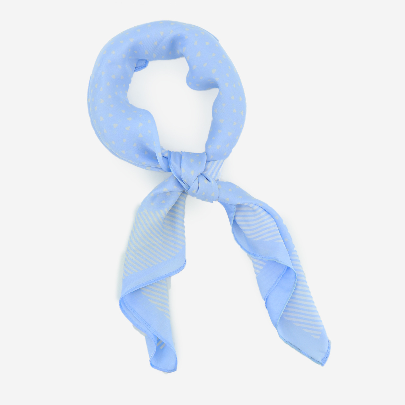 Pañuelo cuadrado pequeño decorativo estampado de 70 cm, imitación seda, lunares azules, versátil para atuendos profesionales, elegante pañuelo de seda al por mayor. image 3