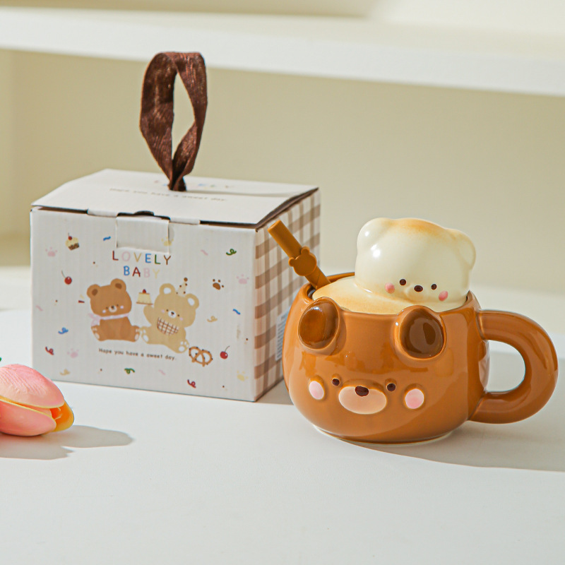 Regalo de cumpleaños para chicas adorables osos tazas de café de agua de alto valor de cerámica regalo de mano