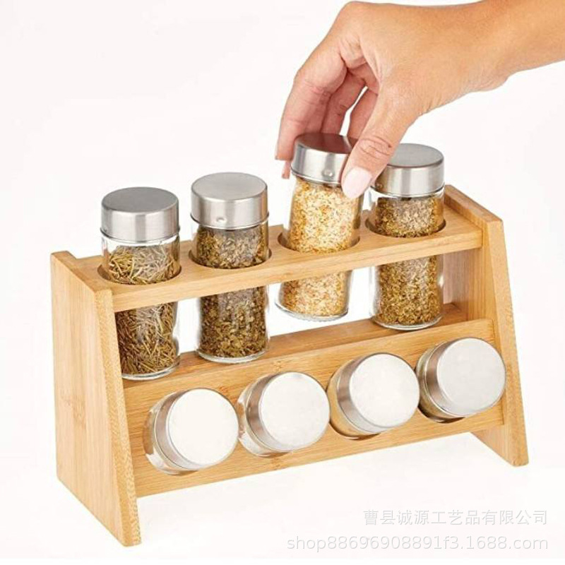 Estante de almacenamiento de condimentos de cocina casera, estante de exhibición de postres de fiesta escalonado, estante de latas de especias de madera de tres capas