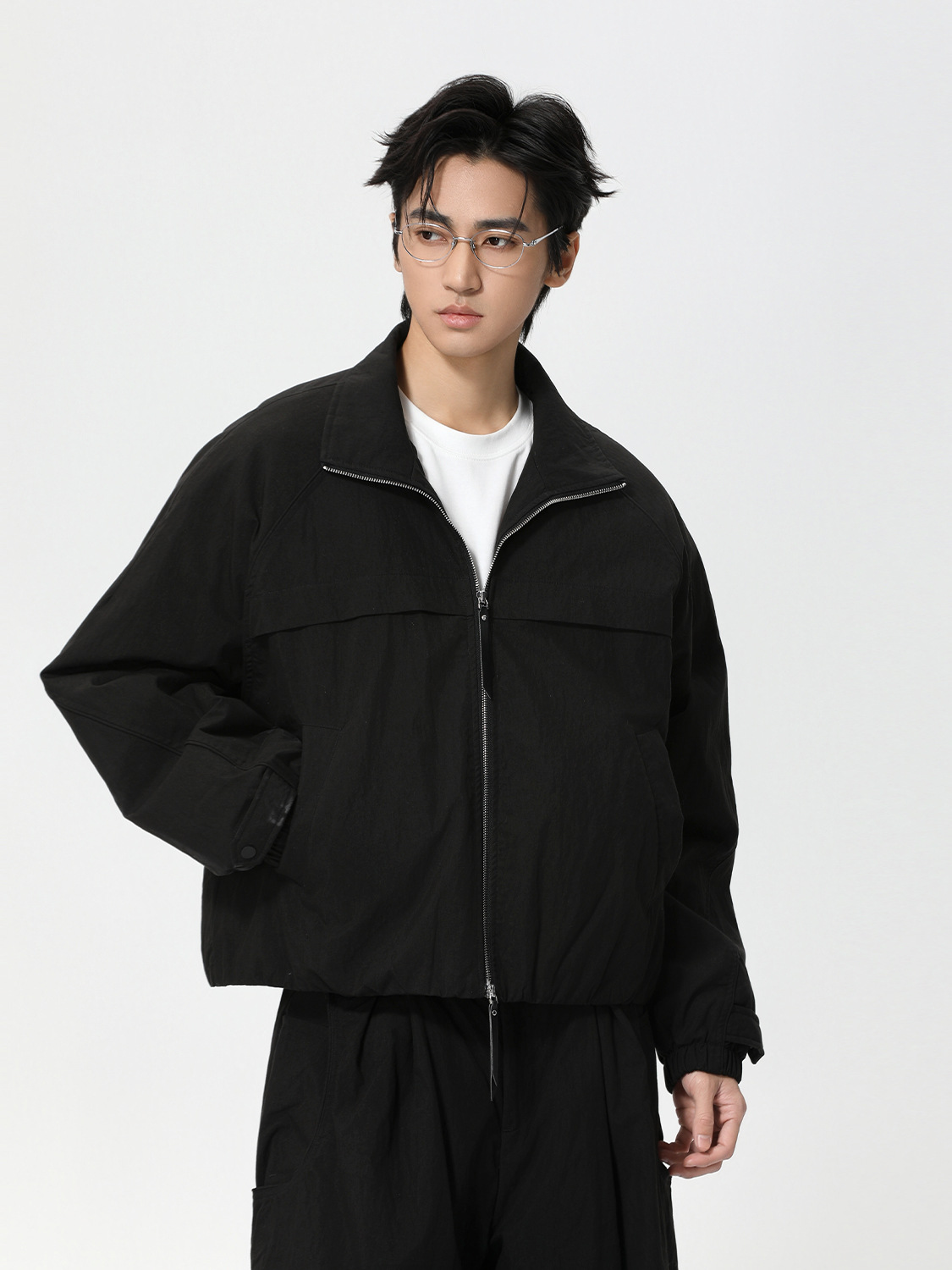 MTLCLOTHES Hombres| Coreano simple ropa de algodón de color sólido chaqueta cintura elástica pantalones casuales multifuncional conjunto diario