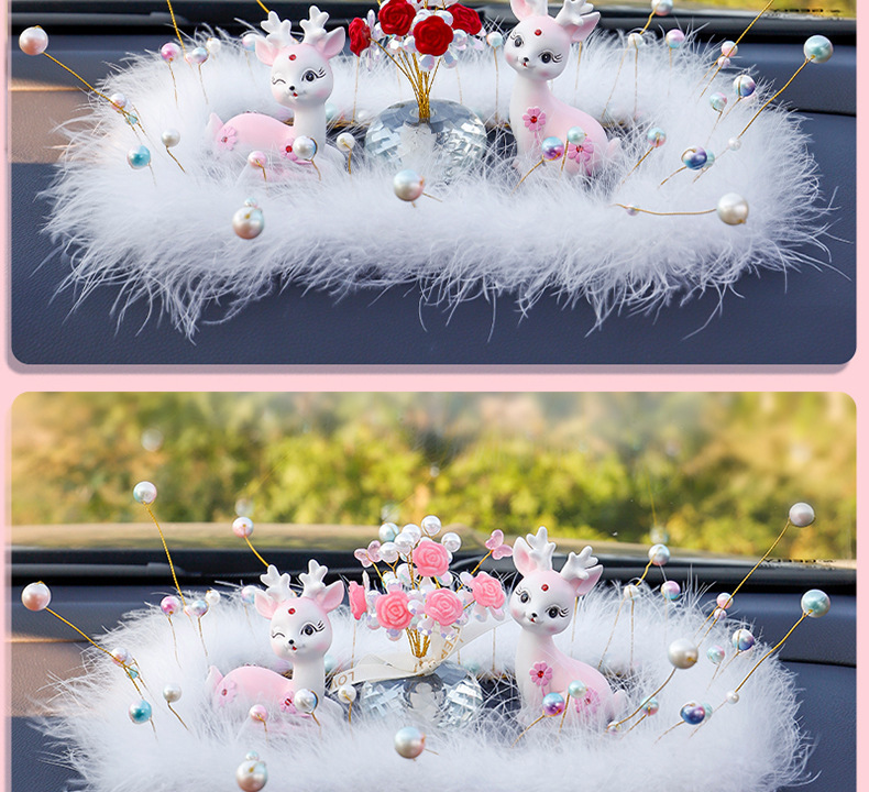 New online celebrity couple deer car decoration car cartoon cute diamond deer starry feather pad rose decoration