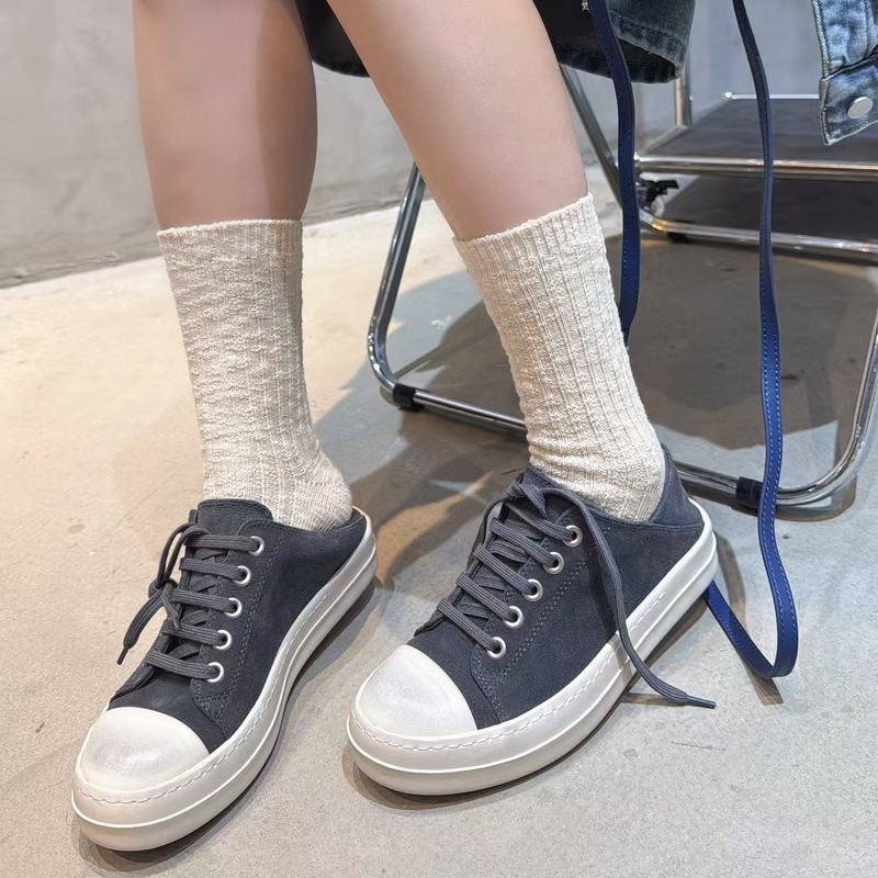 脏脏鞋女2025秋季新款百搭系带后踩帆布面时尚轻便软底休闲板鞋|undefined