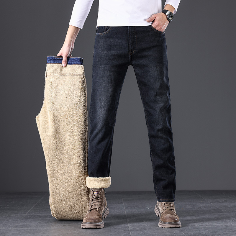 2025外贸加厚保暖牛仔裤男加大码宽松直筒百搭冬季休闲男装长裤子