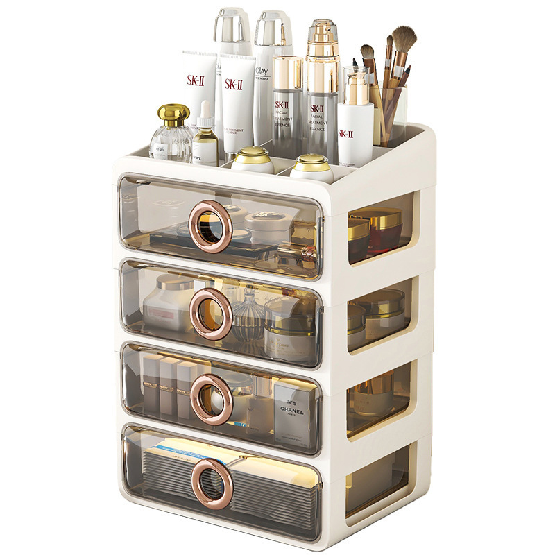 Caja de almacenamiento de cosméticos a prueba de polvo de escritorio transparente tocador de gran capacidad de cuidado de la piel de alto grado de almacenamiento rack de acrílico caja
