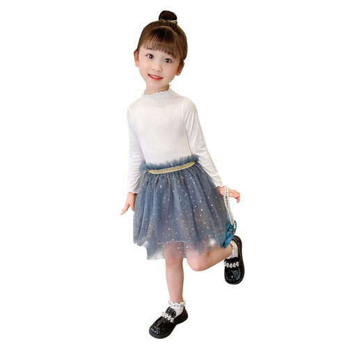Autumn and winter new children's bottoming shirts for boys and girls, half-turtle collar tops with earrings, versatile lace long sleeves, one-piece drop shipping