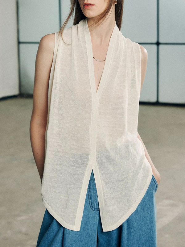 Lightweight and Comfortable Dark Floral Linen Row Style Paper-Thin Lazy Fashionable Off-Shoulder Knitted Vest Long Cardigan