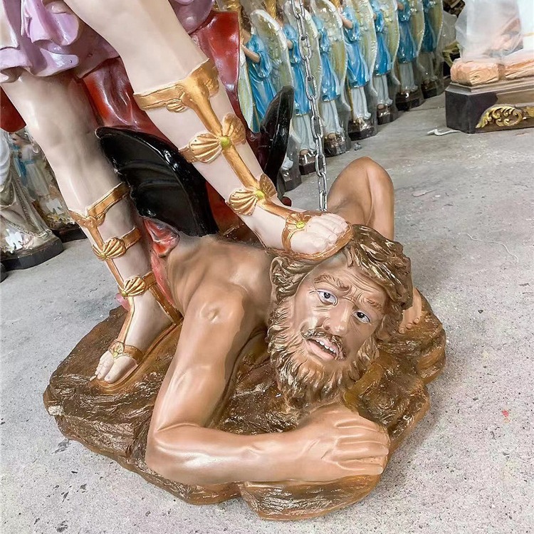 140cm San Miguel Ángel Ornamento Mirror Estatuas de vidrio FRP Decoración de la iglesia 120