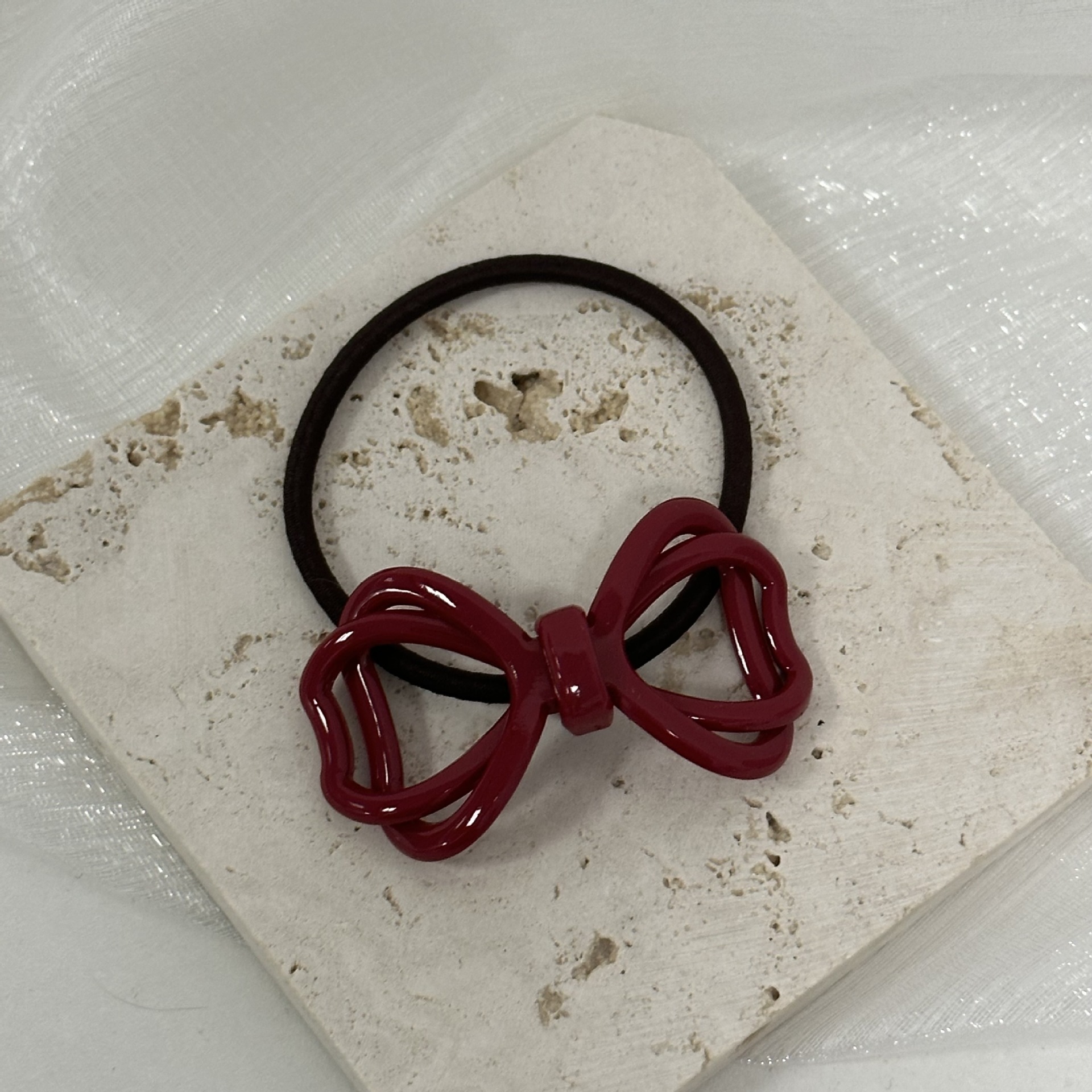 Anello per capelli con fiocco cavo e motivo a alone in stile coreano, temperamento, corda per capelli, coda di cavallo, corda per capelli elastica alta, accessori per capelli_voghion.com