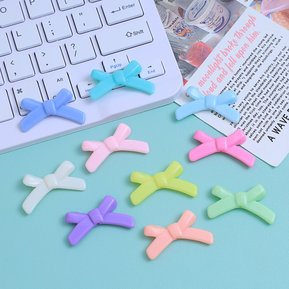 彩色蝴蝶结简约通孔串珠手工diy饰品手机链材料奶油胶树脂配件