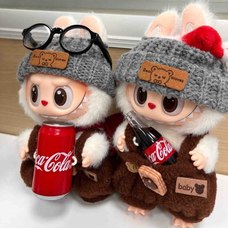 Labubu Vinyl Coca-Cola Doll Clothes for 17cm Dolls, First, Second, and Third Generation, Summer Standing Overalls