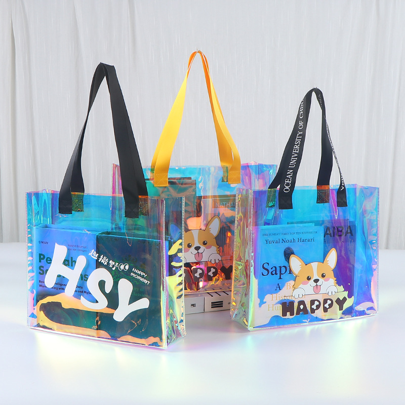 Bolsa de mano láser de PVC personalizada exhibición de regalos transparentes bolsas de regalo coloridas paquetes de gelatina transparentes personalizados
