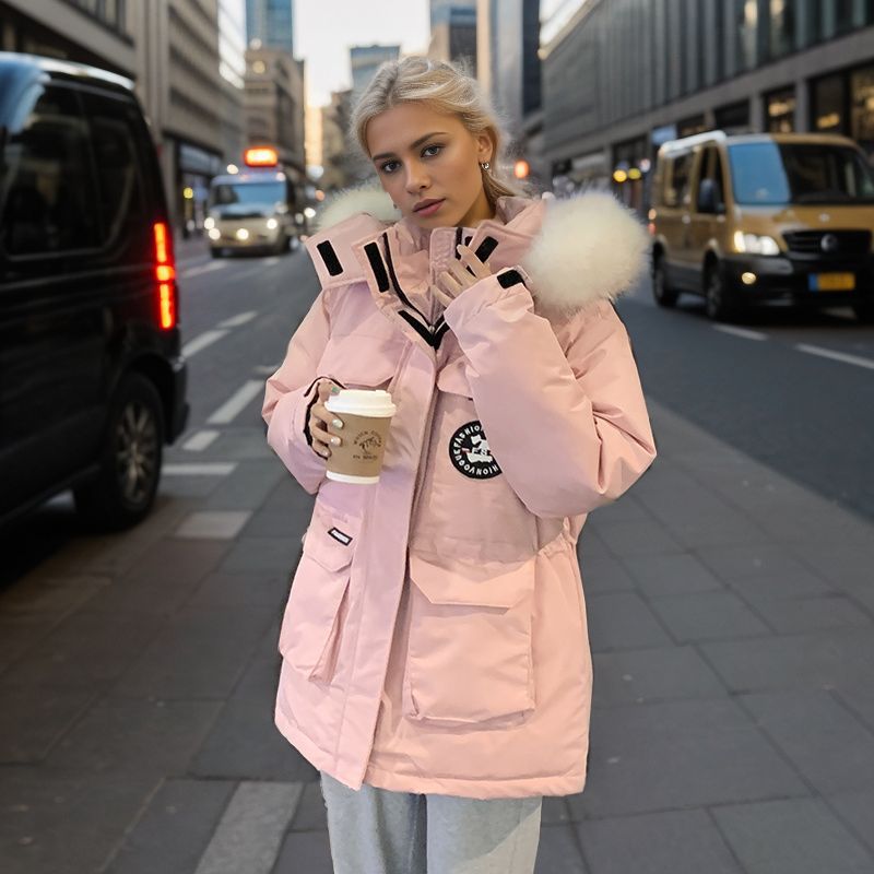 2024 Winter neue Arbeitskleidung Daunen Damen, dicke kurze für Paare, mit einem Sinn für Design von Wollkragen und Baumwolljacke_voghion.com
