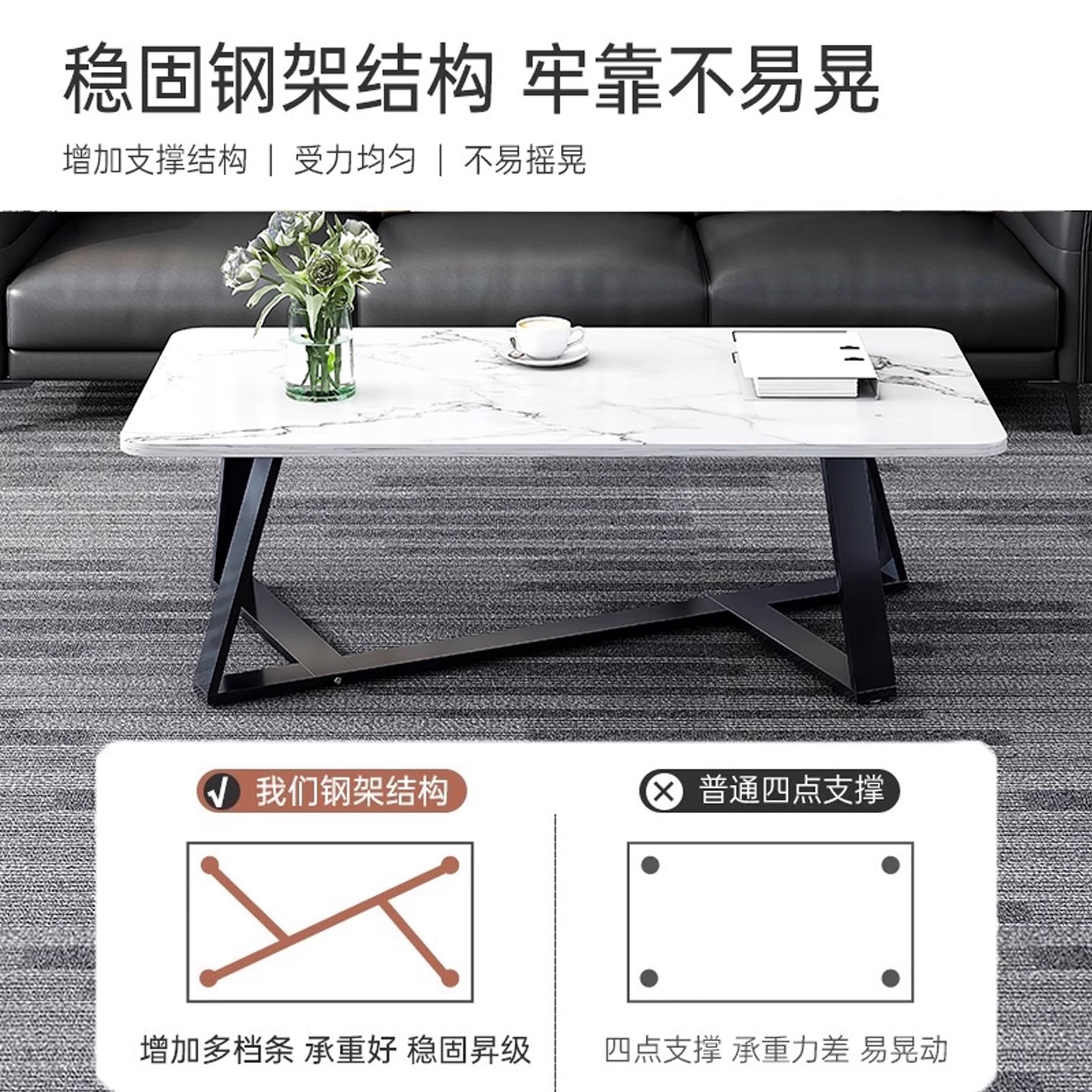 Mesa de té sala de estar doméstica 2025 nueva mesa de tabla de roca de estilo minimalista italiano simple mesa de té sofá de oficina