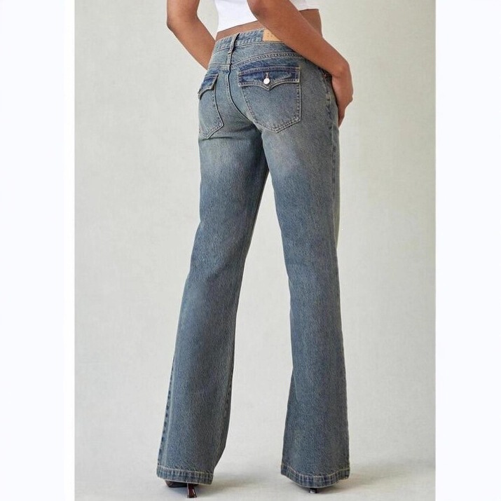 Cross-Border Aliexpress Amazon Tiktok Hot-Selling Low-Waist Jeans for Women, Washed Pacsun Flared Pants, European and American Style Cross-Border Aliexpress Amazon Tiktok Hot-Selling Low-Waist Jeans for Women, Washed Pacsun Flared Pants, European and American Style