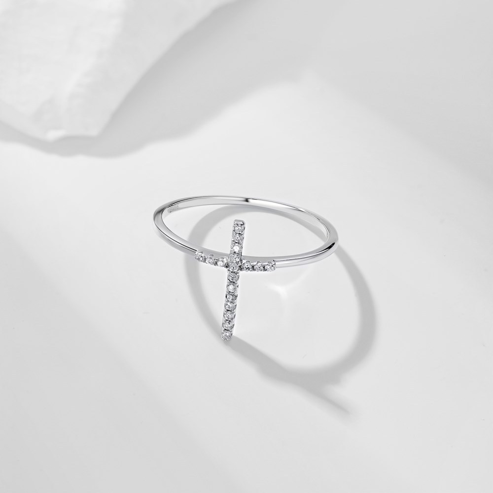 Sterling Silver Simple Style Cross Plating Zircon Rings display picture 8