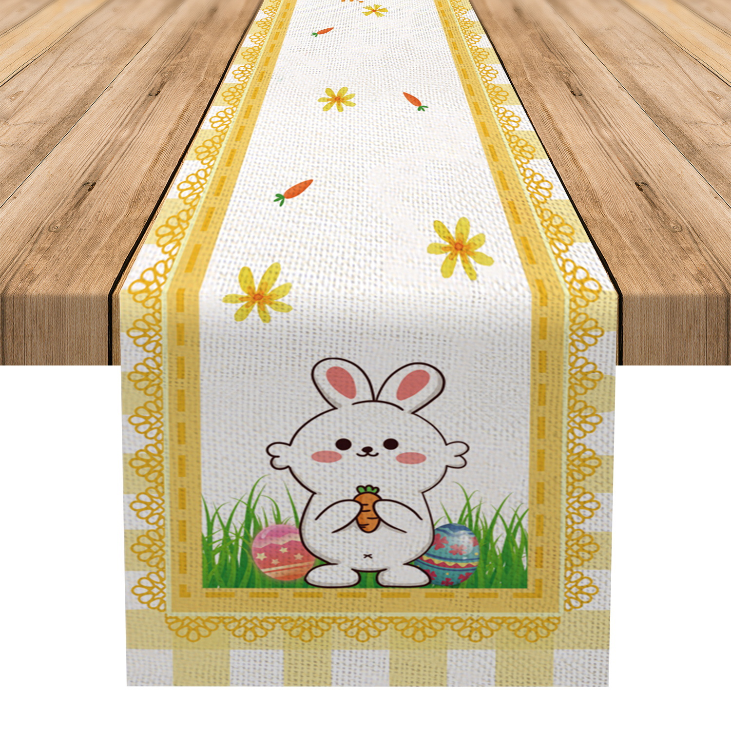 Transfronterizo nuevo camino de mesa de Pascua decoraciones de interior creativo de dibujos animados impreso huevo de conejo mantel al por mayor