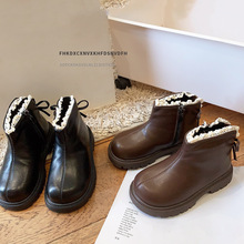 蝴蝶结秋冬季童鞋小童1-3岁儿童马丁靴女童靴子加绒女孩二棉短靴