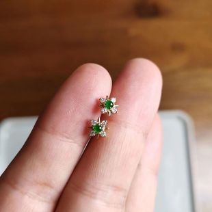 High ice-seed Yang Green Chalcedony Small Egg Noodles 925 Sterling Silver Inlaid Earrings Exquisite Simple All-match Niche Design Elegant
