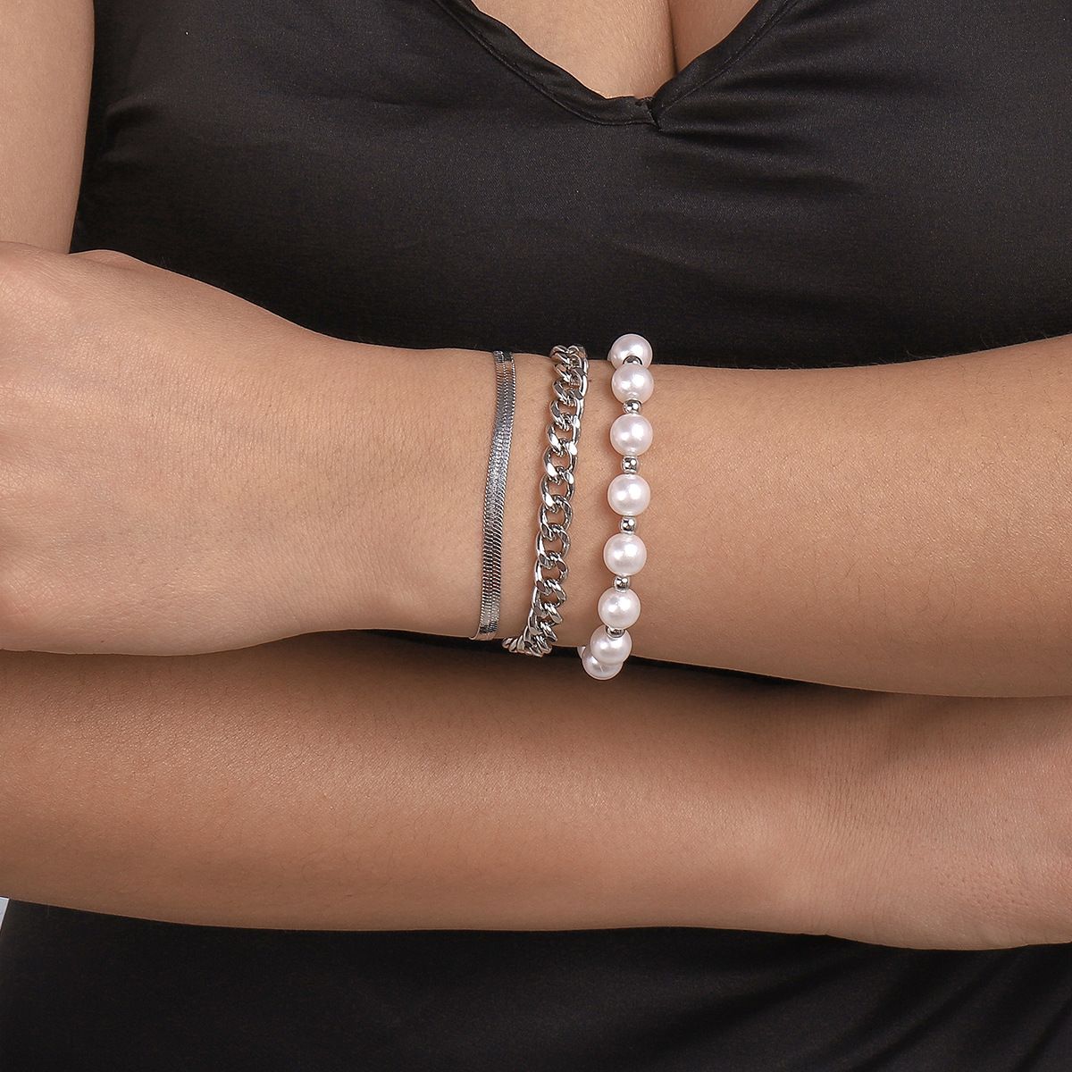 Fashion Geometric Copper Bracelets Plating Pearl Copper Bracelets