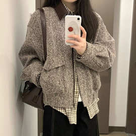 美式复古翻领夹克外套女学生秋季新款设计感宽松百搭休闲棒球服潮
