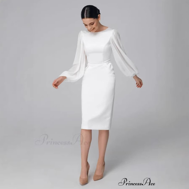 European and American Foreign Trade White Evening Dress for Women, Light Luxury Mermaid Style, French Long-Sleeve Simple White Dress, Niche Elegant Light Wedding Dress
