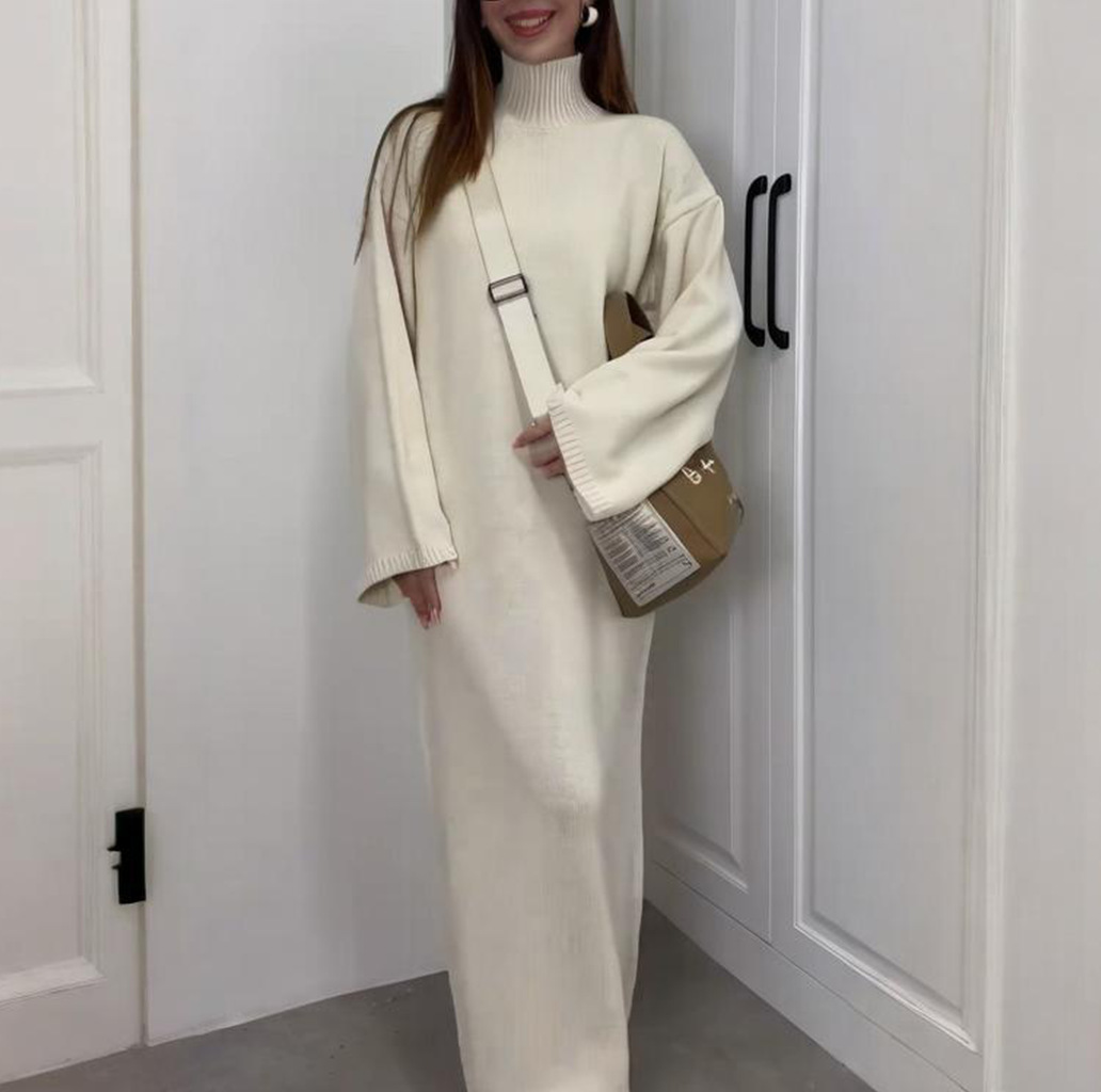 现货2024秋季新款跨境欧美外贸女装针织高领毛衣气质时尚连衣裙女