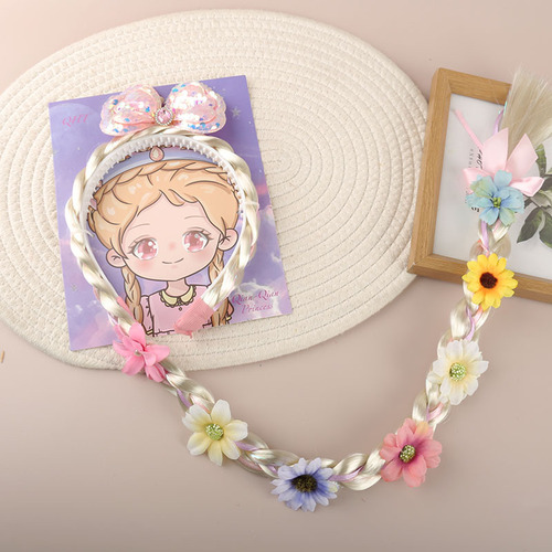 Rapunzel wig braid headband prom dress flower crown children flower wig braid manufacturer wholesale