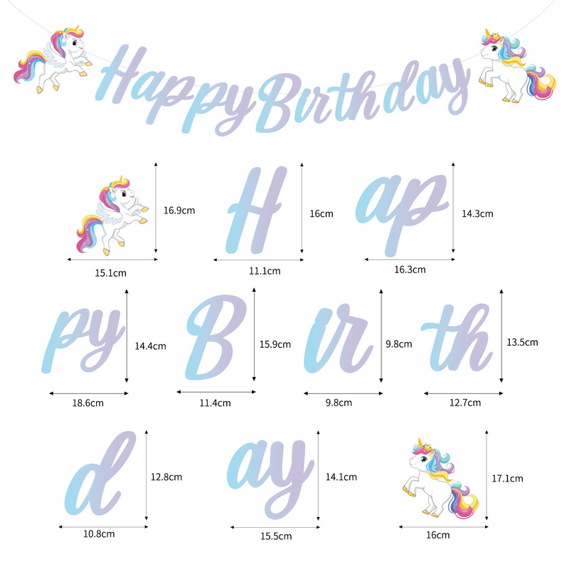 漫画ユニコーンクラウドテーマパーティーレター誕生日フラグ子供の誕生日装飾写真バナー装飾|undefined