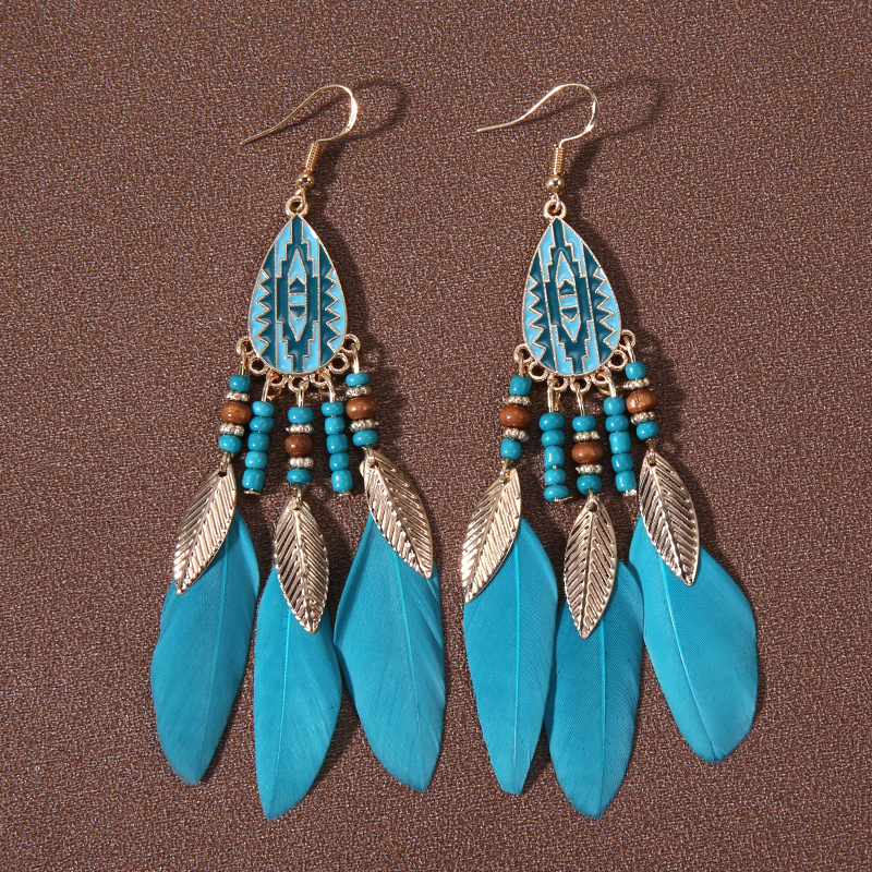 Ethnic Style Bohemian Leaf Water Droplets Feather Women's Drop Earrings display picture 3
