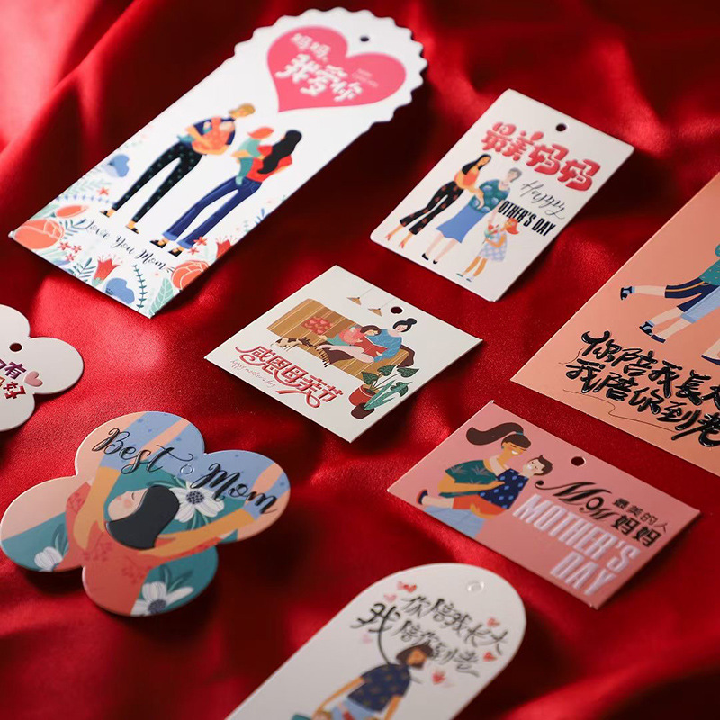 Tarjeta del día de la madre tarjeta de felicitación en forma de corazón tarjeta de mensaje embalaje de flores tarjeta colgante madre te amo titular de la tarjeta de pastel